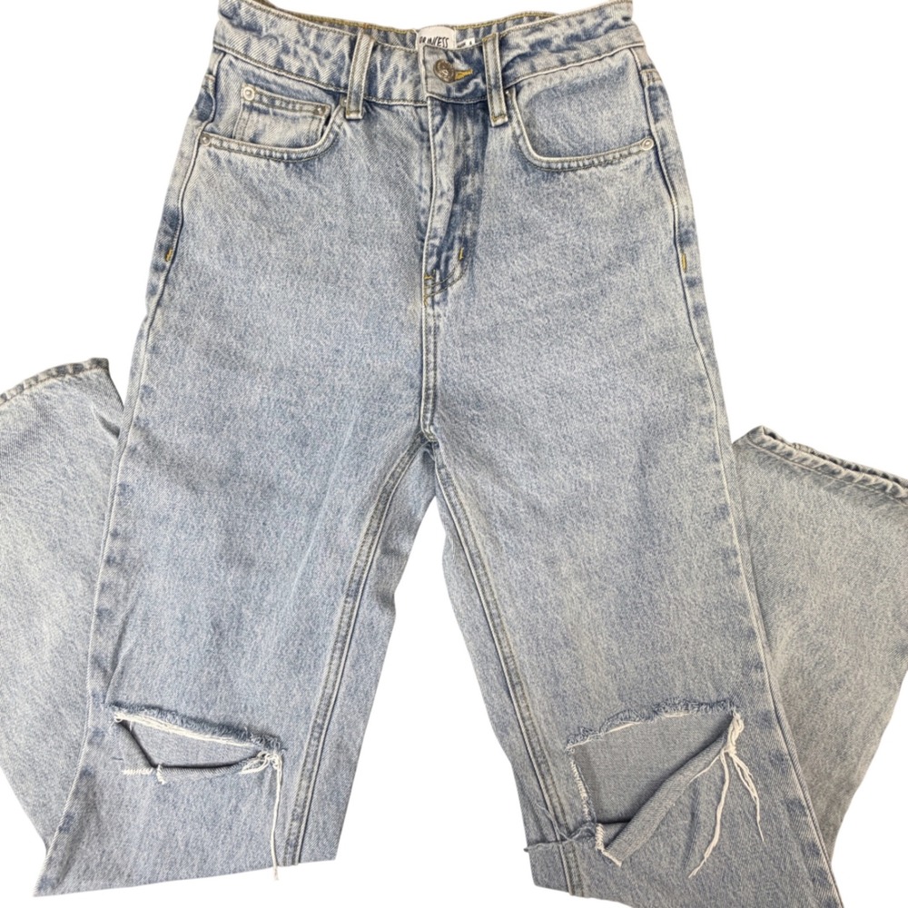 Princess Polly Light Wash Distressed High‎ Rise Straight Leg Jeans US 2 Blue
